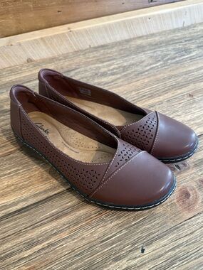 Clarks Women's Brown Perforated Slip-On Flats